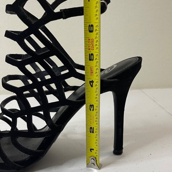 Candies Black Strappy Cage Design High Heel Sandals Size 10 - Picture 7 of 7